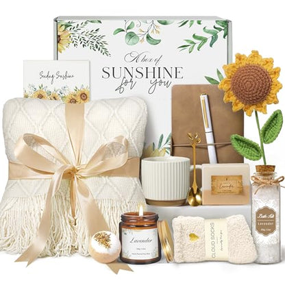 Birthday Gifts for Women, Get Well Soon Self Care Package After Surgery | Mothers Day Birthday Gifts, Sending Sunshine Sunflower Basket, Thinking of You Inspirational Gift for Mom Her Sister Wife