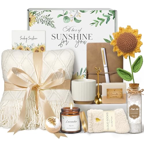 Birthday Gifts for Women, Get Well Soon Self Care Package After Surgery | Mothers Day Birthday Gifts, Sending Sunshine Sunflower Basket, Thinking of You Inspirational Gift for Mom Her Sister Wife