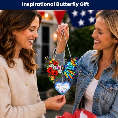 Inspirational Butterfly Gift for Women, Bloom and Fly Suncatcher with Heart Charm, Encouragement Gift for Friend, Mom, Daughter, Sister - color: Butterfly Heart Charm