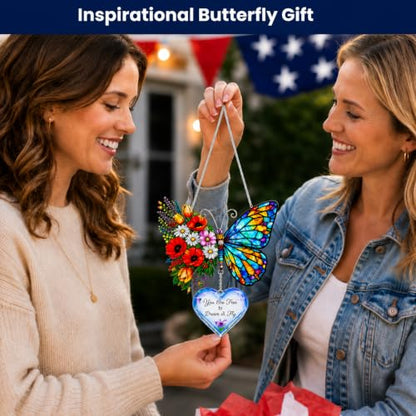 Inspirational Butterfly Gift for Women, Bloom and Fly Suncatcher with Heart Charm, Encouragement Gift for Friend, Mom, Daughter, Sister - color: Butterfly Heart Charm