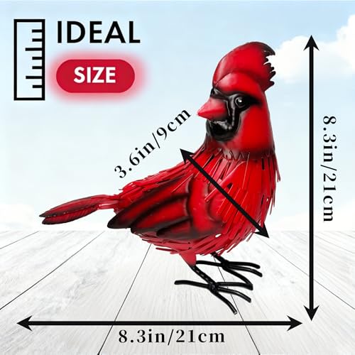 Metal Red Cardinal Garden Fence Decoration Statue Metal Bird Yard Art Red Bird Sculpture for Outdoor Patio & Indoor Home Decor - Gifts for Mom Dad