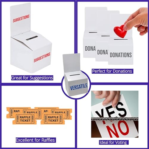 Raffle Ticket Donation Collection Ballot Box Reusable Sturdy thick Cardboard with Slot comment Suggestion Box With Removable Header 6H x 6W x 6D, Display area 6H x 6W(Red 5 pack) - color: Red