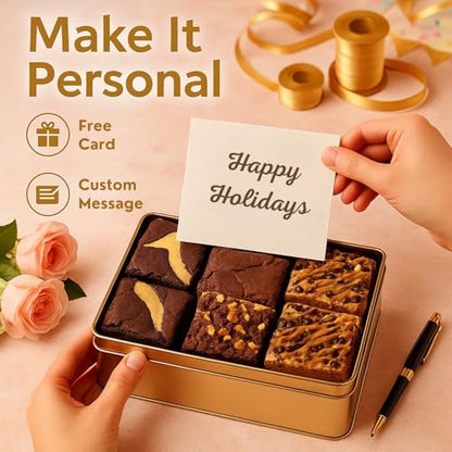 Holiday Gift Baskets - 18 Individually Wrapped Brownies Freshly Baked in a Variety of Flavors - Dulcet's Signature Flavored Fudge Brownies Christmas Gift Baskets for Families - Gift Box Comes with Season Greetings Card - style: Holiday