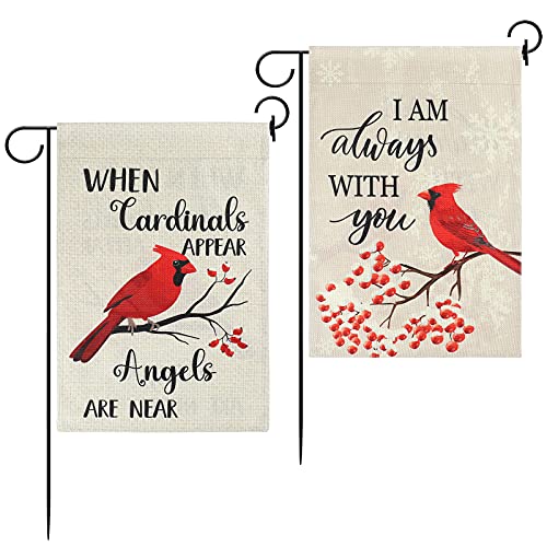 Macarrie 2 Pcs Cardinal Memorial Garden Flags for Graves 12.5 x 18 Inch Double Sided Outside When Cardinal Appear and I Am Always with You Cemetery Flag Bereavement Gift Yard Outdoor Decoration - style: Classic