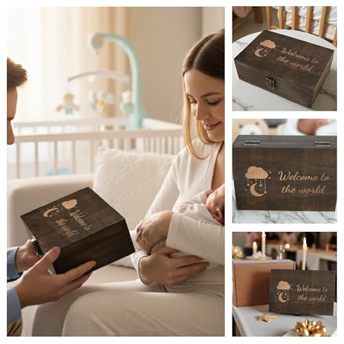 Welcome to the World Baby Memory Box, Engraved Newborn & Baby Shower Gift | Holds ultrasound photos, hospital bracelet, first tooth, birth announcements & baby milestones. Gift boxed and ready to give. - size: Medium, style: Baby