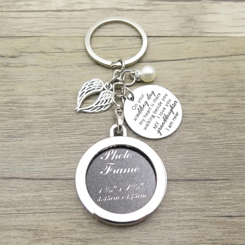 Bridal Wedding Memorial Bouquet Charm Wedding Bouquet Charm for Memory Photo Frame Memorial Keychain - style: On Wedding Day Granddaughter-round