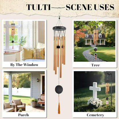 Customizable Memorial Wind Chime - Outdoor Bereavement Gift with Removable Charms, Sympathy Keepsake for Loss, Garden & Patio Decor (Gold) - size: Gold