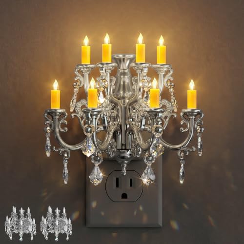 Briignite Chandelier Night Light Plug in, Night Lights Plug into Wall | Dusk to Dawn Light Sensor, Dimmable Nightlight Plug in, 3000K Soft White for Bathroom Bedroom Hallway Kitchen Decor, 2 Pack - color: Silver, size: 2 Pack
