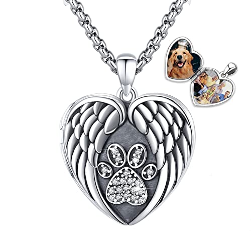 Picture Locket Necklace for Women Men Rose 14K Real Gold 925 Sterling Silver Jewelry Heart Locket Necklace that Holds Pictures Tree of Life Viking Wolf Celtic Knot St Christopher St Michael Pendant - color: H-Heart Paw Photo Locket Necklaces