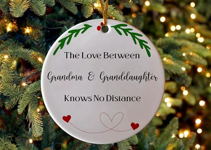 Grandma and Granddaughter Christmas Ornament Keepsake, The Love Between Grandma & Granddaughter Knows No Distance, Grandmother Ornament Gifts Double-Side Printed 3” Ceramics Ornament - color: Grandmother & Granddaughter