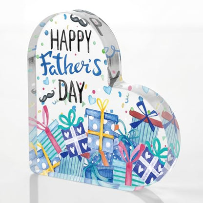 Smile Heart-Shaped Acrylic Tabletop Decor Happy Father's Day Box Design Desktop Plaque Indoor Home & Office Decor for Dad - style: Father's Day