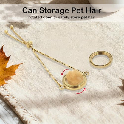 【NEW】 Pet Loss Sympathy Gift Can Hold Pet Hair, Adjustable Pet Memorial Bracelet, Pet Loss Gifts for Dogs Cats, Memorial Bottle for Pet Hair for Men Women Who Lost Pets-Brass Gold