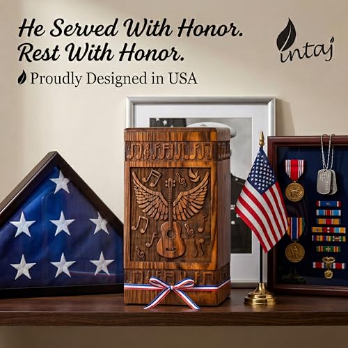 Guitar Wings Wooden Keepsake Urn for Human Ashes, 20 Cu in, Rosewood - color: Rosewood, size: Keepsake (20 lbs)