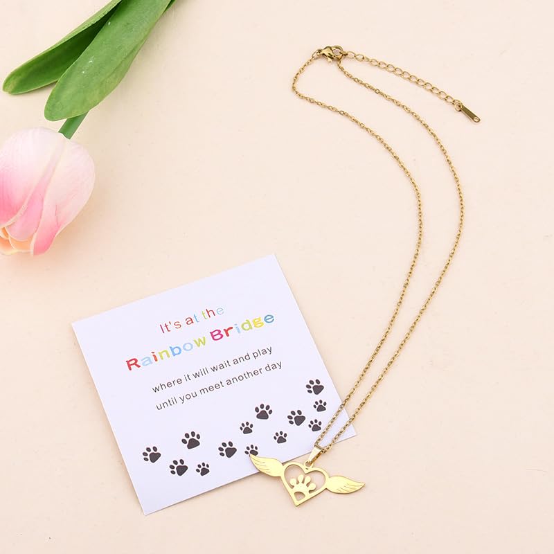 YangQian Sympathy Gift for Pet Owner Pet Memory Gifts for Dogs Cats Bereavement Gifts Paw Print Necklace Grieving Cat Dog Loss Gift - color: Angel Wing Pet Necklace
