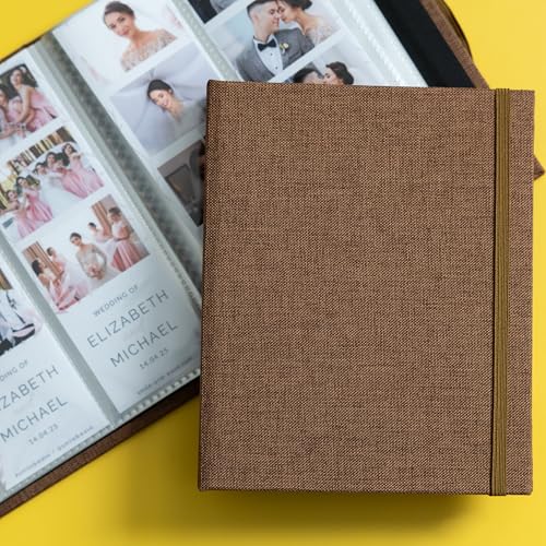 Hardcover Linen Photo Booth Photo Album - For Wedding or Party - Holds 80 Photobooth 2x6 Photo Strips - Slide In (UMBER BROWN, 2X6) - color: UMBER BROWN