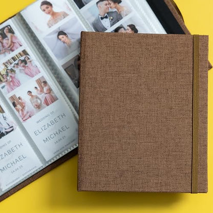 Hardcover Linen Photo Booth Photo Album - For Wedding or Party - Holds 80 Photobooth 2x6 Photo Strips - Slide In (UMBER BROWN, 2X6) - color: UMBER BROWN