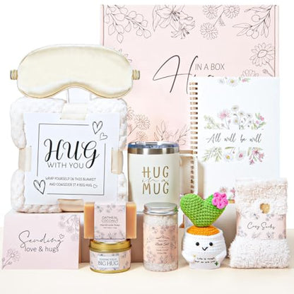 Get Well Gifts for Women, Self Care Gift Basket, Thinking of You Care Package, Surgery Recovery Gifts, Encouragement Birthday Mother's Day Gift Box with Blanket Mug Candle Bomb for Mom Sisters Friends