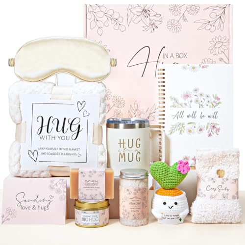 Get Well Gifts for Women, Self Care Gift Basket, Thinking of You Care Package, Surgery Recovery Gifts, Encouragement Birthday Mother's Day Gift Box with Blanket Mug Candle Bomb for Mom Sisters Friends