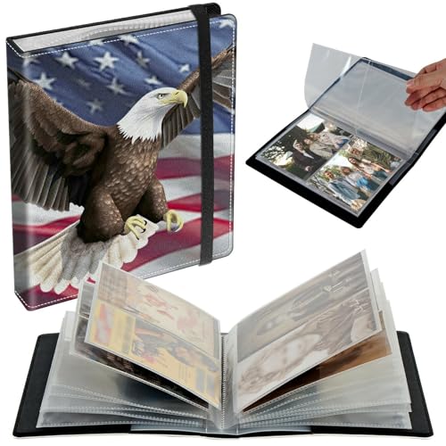 Small Photo Album 3.5x5 inch 80 Pictures PU Leather Photo Albums with Transparent Inner Pockets & Elastic Band for Wedding Boys Girl Travel Family Pictures - American Flag Eagle - color: American Flag Eagle, size: 3.5x5 Photo Album