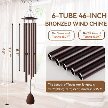 Wind Chimes for Outside, 46" Bronzed Wind Chimes Gifts for Women Christmas Birthday Retirement Thank You and Any Occasion, Memorial Sympathy Gift for Loss Loved One - size: Bronze-46 Inch-6 Tubes
