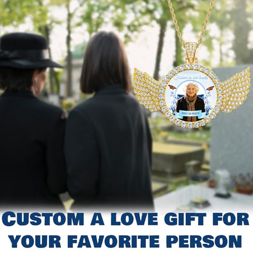 HJX Custom Circle Chain with Wings, Memorial Picture Necklace for Men Womem - color: 2-wing Memorial