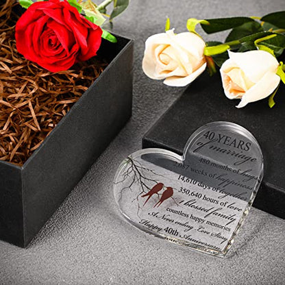 Qunclay 40th Years of Marriage Gift Wedding Anniversary Souvenir | Heart Marriage Keepsake Decoration, 40th Present for Couple Parent Women Mom Husband Wife He She Friend Grandparents - style: 40th