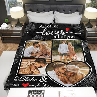 Custom Couple Blanket with 4 Pictures Personalized Photo Collage Throw Blanket with Name All of me Loves All of You Blanket Anniversary Valentine's Day Gift for Husband Wife Boyfriend Girlfriend - color: Style 33