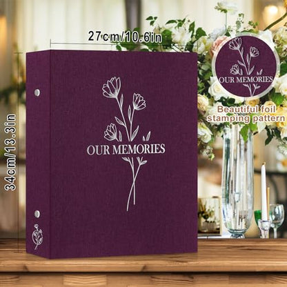 Lanpn Photo Album 4x6 400 Pockets, Linen OUR MEMORIES Hardcover Photo Book Photobook Holds 400 Vertical Pictures Only Purple - color: Purple, size: 400 Photos