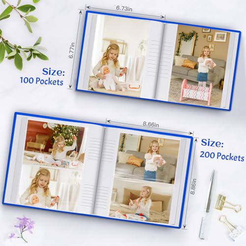 Popotop Photo Album 4x6 100 Photos with Writing Space, Leather Cover Album with Display Picture Window, Photo Book for Wedding Family Baby Gift - color: Royal Blue, size: 100 Pockets