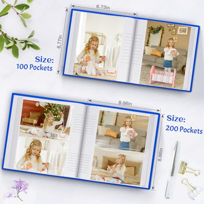 Popotop Photo Album 4x6 100 Photos with Writing Space, Leather Cover Album with Display Picture Window, Photo Book for Wedding Family Baby Gift - color: Royal Blue, size: 100 Pockets