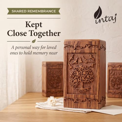 Tree of Life Wooden Keepsake Urn for Human Ashes, 20 cu in, Rosewood - color: Rosewood Tree and Birds, size: Keepsake (20 lbs)