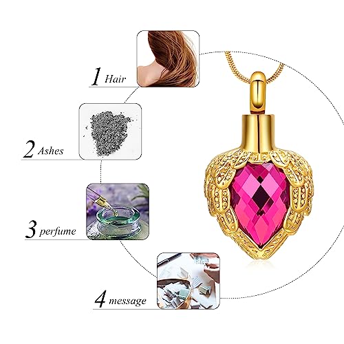 memorial jewelry Gold Angel Wings Glass Heart Urn Pet/Human Cremation Pendant Necklace Jewelry for Ashes - color: Pink