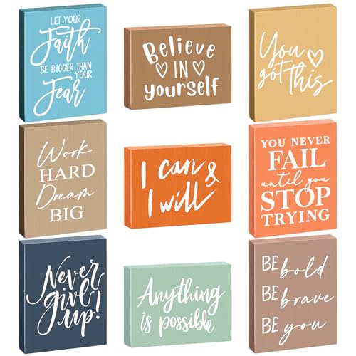 Rossesay 9 Pcs Mini Inspirational Wooden Signs for Desk Table, Vivid Colors - color: Vivid Colors