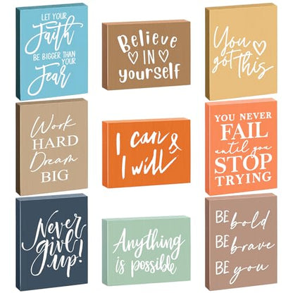 Rossesay 9 Pcs Mini Inspirational Wooden Signs for Desk Table, Vivid Colors - color: Vivid Colors