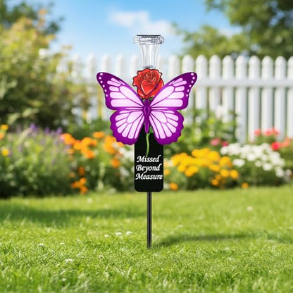 Solar Purple Butterfly Memorial Stake - Missed Beyond Measure Engraved Metal Grave Decorations, Sympathy Gifts for Loss of Sister Daughter Mom (Butterfly) - style: Butterfly