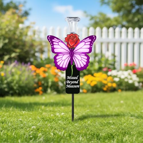 Solar Purple Butterfly Memorial Stake - Missed Beyond Measure Engraved Metal Grave Decorations, Sympathy Gifts for Loss of Sister Daughter Mom (Butterfly) - style: Butterfly