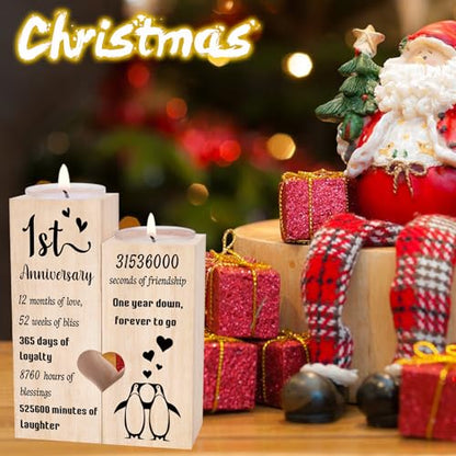 1 Year Anniversary Wedding Gifts for Boyfriend Girlfriend, One Year 1st Anniversary Romantic Gifts for Him Her, Heart Shaped Candlestick for Couple Husband Wife - color: 1st Anniversary
