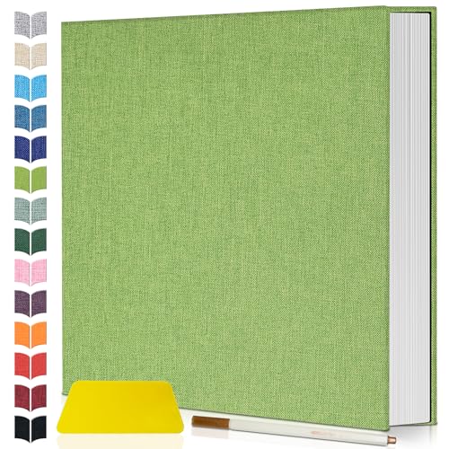 Artfeel Photo Album Self Adhesive Scrapbook,Large Photo Book for 4x6,5x7,8x10 Pictures,DIY Album for Baby Wedding Family Travel Birthday,with Metallic Pen and Scraper - color: Grass green, size: 11.5"x10.6"40pages