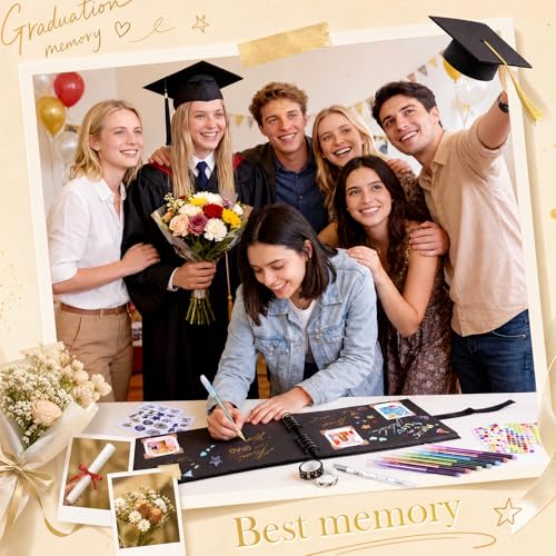 Eaasty 80 Pages 2026 Graduation Scrapbook DIY Kit Grad Guest Book Photo Album with Stickers Markers Photo Frames Clips for 2026 College High School Memory Book Gifts Party Supplies 3.15 x 4.72"
