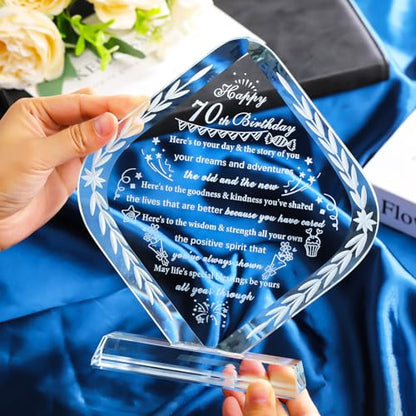 YWHL 70th Birthday Gifts for Women Men Meaningful Crystal Happy 70th Birthday Decorations Gift Best Gifts for 70 Year Old Mom Grandma Wife Dad Born in 1955 - style: 70th Birthday Gifts