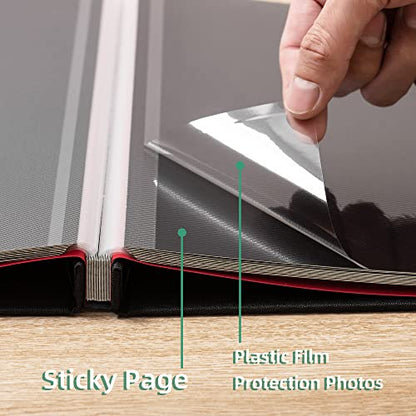 Photo Album Self Adhesive Scrapbook 3x5 4x6 5x7 6x8 Magnetic Album DIY Scrap Book 11x10.6 Inch 40 Black Sticky Pages Linen Cover DIY Photo Album(Black) - color: Black - Black Pages, size: 11"x10.8" 40 Pages