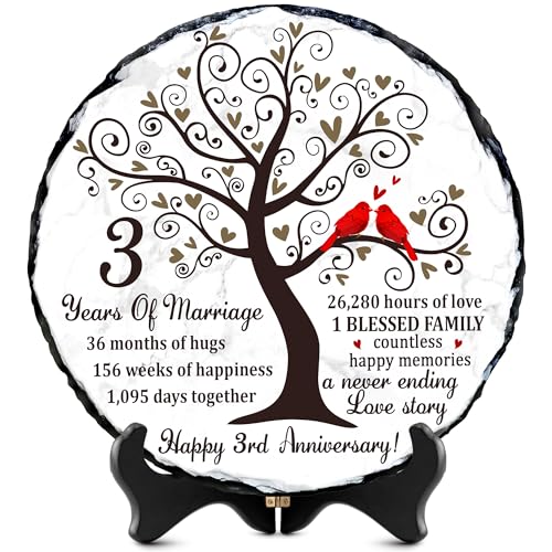 3rd Leather Anniversary Slate Plaque - 3 Year Wedding Rock Sign - Traditional Third Marriage Celebration Gift for Husband Wife Couple - color: 3rd Wedding Anniversary