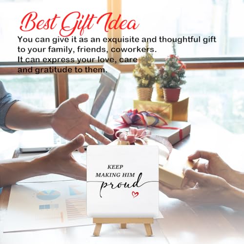 Memorial Gifts for Loss of Dad - Sympathy Gift for Loss of Loved One - Bereavement Gift - Keep Making Him Proud Wood Sign with Easel Home Bedroom Desk Tabletop Shelf Tiered Tray Decor