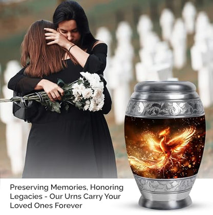 Phoenix Bird, Funeral Urns, Combo of 1 Large Urn with Velvet Bag and 4 Small Keepsake, Cremation Urn for Human Ashes, Keepsake Urns for Adult, Burial Urn, Memorial Urns, Male & Female Urns - size: 1 Large Urn(10inch)+4 Keepsake(3inch)