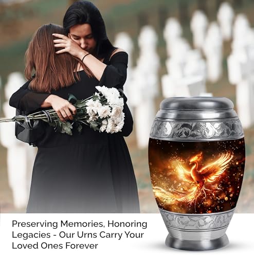 Phoenix Bird, Male & Female Urns, Combo of 1 Large Urn with Velvet Bag and 1 Small Keepsake, Memorial Urns, Funeral Urns, Cremation Urn for Human Ashes, Burial Urn, Keepsake Urns for Adult - size: 1 Large Urn (10inch)+1 Keepsake (3inch)
