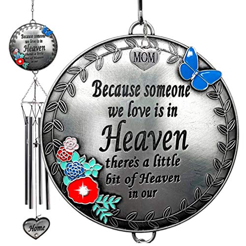 Memorial Wind Chime for Loss of Mom – Sympathy Gift for Loss of Mother, Bereavement Wind Chimes with “Because Someone We Love is in Heaven” Poem, Indoor Outdoor Remembrance Gift, 21 Inch