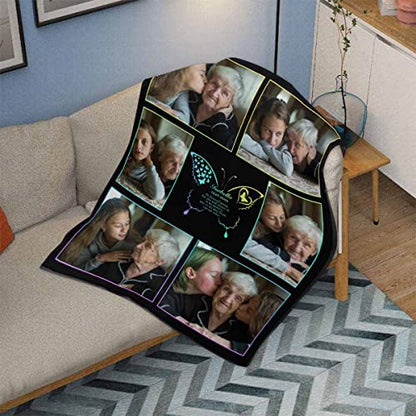 LOSARON Custom Sympathy Blanket with Photo You Will Always in My Memory Rainbow Butterfly Personalized Bereavement Picture Fleece Throw Blanket for Loss of Grandma Mother - color: No.10