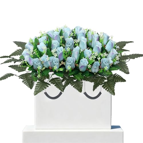 Wocst Artificial Cemetery Flowers for Grave Headstone Flower Saddle Realistic Grave Rose Flowers Memorial Flowers for Cemetery (Blue) - color: Blue