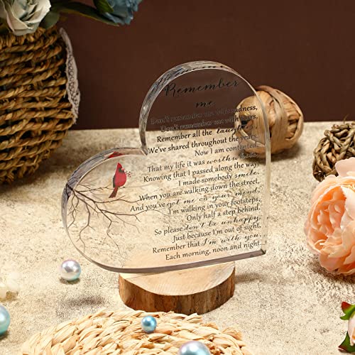 Yookeer Sympathy Gift Acrylic Heart Shape Memorial Bereavement Gifts for Loss of Loved One Red Cardinal Remembrance Condolence Funeral Grief Keepsake for Mom Dad Grandma Friend(Bird Style) - style: Bird Style