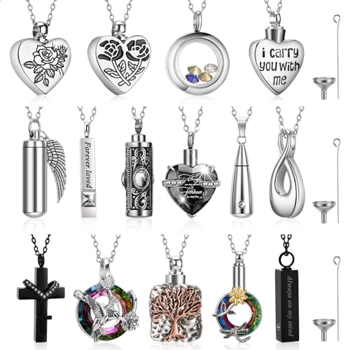 Ecation 15 Pcs Urn Necklace for Ashes Women Cremation Jewelry - color: Black